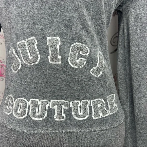 Juicy couture grey zip up sweater fuzzy print logo on back with white sequins - Picture 3 of 9